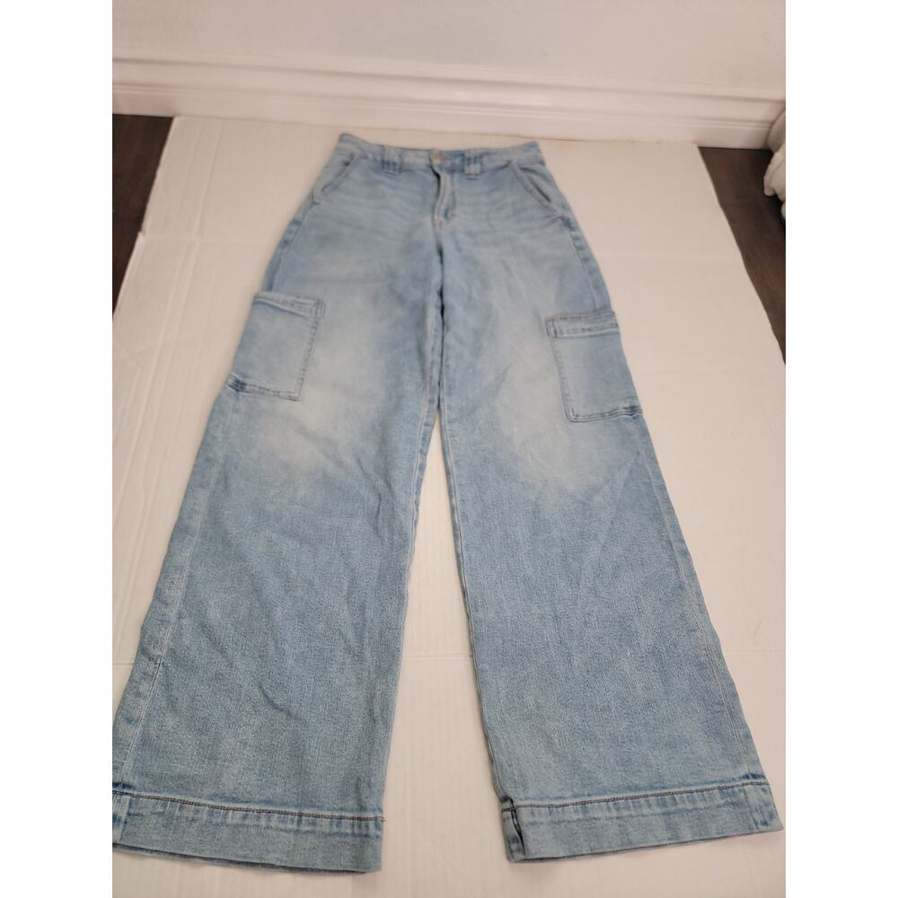 American Eagle Jeans Womens 0 Short Super High Rise Baggy Wide Leg Cargo Drapey - Picture 2 of 11